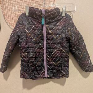 Cat & Jack Kids Quilted Puffer Jacket, 3T, Black & Purple Pattern Hooded Puffer